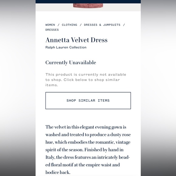 Ralph Lauren 50th Anniversary Annetta Velvet Dress - Picture 4 of 16